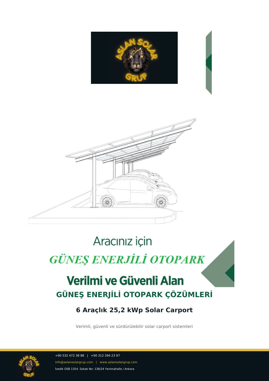 6 Araçlık 25,2 kWp Solar Carport